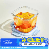 欣美雅（xinmeiya）可微波炉加热玻璃饭盒分隔型便当盒保温上班族学生餐盒套装保鲜盒 【加高加厚】方形蓝色 1000ml