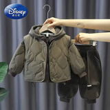 迪士尼（Disney）男童冬季棉服加厚套装2026新款1-9岁儿童马甲三件套冬装衣服外穿 灰色冬款加厚三件套 100