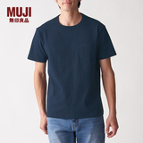 MUJI 男式 粗棉线 天竺编织 口袋短袖T恤 ABA05A0S 深海军蓝 S