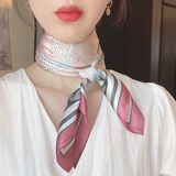 艾罗帝朗新款丝巾女小方巾韩国时尚百搭领巾职业围巾脖子防晒纱巾头巾发带 大腰果方巾粉色边
