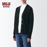MUJI 女式 美利奴羊毛中针距V领开衫针织毛衣秋冬款女装上衣外套 黑色 S (155/80A)
