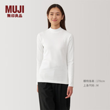 MUJI女式 起毛罗纹编织半高领长袖T恤上衣打底衫女款内搭春秋女装条纹 白色 4A M （160/84A）
