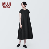 MUJI女式 易干弹力泡泡纱 法国袖连衣裙 女装裙子夏季 BC2JQA4S 黑色 S (155/80A)