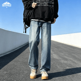 顶峰保罗（Dingfengbaoluo）直筒牛仔裤男夏季宽松美式休闲阔腿裤子WH75复古蓝L