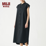 MUJI 女式 棉混弹力 法国袖连衣裙 BCL14A0S 黑色 L