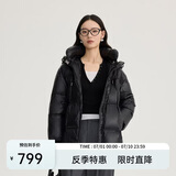 艾莱依羽绒服女时尚连帽可脱卸U型枕通勤保暖外套 炭黑L