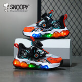 SNOOPY史努比童鞋男童发光运动鞋儿童时尚卡通动感灯鞋潮3839灰桔黑24