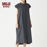 MUJI 女式 棉混弹力 法国袖连衣裙 BCL14A0S 炭灰色 L