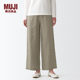 MUJI 女式  法国亚麻 直筒裤 裤子长裤休闲裤宽版裤阔腿裤亚麻裤 浅灰棕色 S(155/62A)