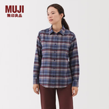 MUJI 女式 法兰绒 衬衫领 长袖衬衫衬衣内搭上衣纯棉冬季女装格子 蓝色格纹 L （165/88A）