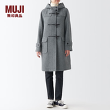 MUJI 女式 羊毛混 牛角扣大衣 毛呢大衣 长款外套冬季 BDA11C2A 炭灰色 L(165/88A)