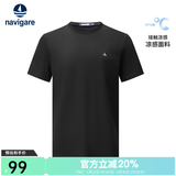 Navigare意大利小帆船【凉感】男士短袖圆领T恤夏季休闲简约基础体恤衫男 暗夜黑 【简标款】 L