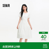 森马（Semir）连衣裙女夏不规则拼接木耳边泡泡袖收腰设计感中长裙101325114041