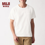 MUJI 男式 粗棉线 天竺编织 口袋短袖T恤 ABA05A0S 米白色 M