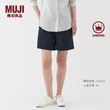 MUJI女式 水洗 平纹 短裤 休闲 裤子女款夏季款女装中裤 外穿 深藏青色5S XL (165/74A)