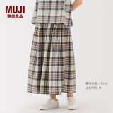 MUJI女式 马德拉斯格纹 宽摆裙长半身裙女装裙子25年夏季款BE1XKA5S 象牙色格纹 S (155/62A)
