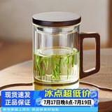 忆壶茶（YIHUTEA）茶杯玻璃茶具加厚喝水杯子茶水分离杯带过滤耐高温男女泡茶马克杯 【升级方木把】透明泡茶杯450ml