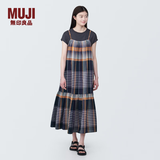 MUJI女式马德拉斯格纹吊带连衣裙女装裙子格子裙纯棉全棉长裙BC2IIA4S 深藏青色格纹 M 160/84A