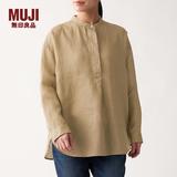 MUJI 女式 法国亚麻水洗 束腰长上衣 长袖 BCJ02C0S 驼色 XS-S
