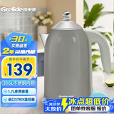 格来德（Grelide）电热水壶保温壶316L不锈钢恒温壶双层防烫一键控温家用烧水壶1.7L大容量防干烧结婚婚礼喜庆红 1.7L D1710K灰-316L不锈钢升级款