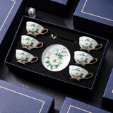 心饰园茶花仙子骨瓷咖啡杯套装咖啡杯子欧式陶瓷杯碟创意英式下午茶杯 茶花仙子6杯碟 深蓝色礼盒 心饰园