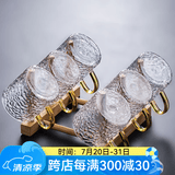 瓷牌茗茶具 玻璃茶杯大号透明玻璃品茗杯耐热小茶杯带把水杯功夫茶具主人杯 锤纹《直口》黄把杯6个+杯架