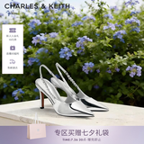 CHARLES&KEITH质感链条尖头高跟凉鞋子女鞋生日礼物送女友CK1-60280377 Silver银色 36 (230)