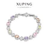 XUPING旭平首饰合金时尚【四叶花】彩宝系列镶嵌人造石手链送礼饰品 1号色-浅彩手链【约17+2cm】