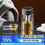 万象（WANXIANG）双层玻璃杯经典皮纹V21RL商务办公礼盒泡茶杯480ML大容量家用水杯