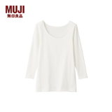 MUJI女式 使用了棉的冬季内衣 U领八分袖T恤 69AD435 秋衣 保暖衣 米白色 M