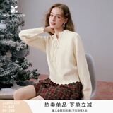 香影白色软糯毛衣女长袖2026秋装新款木耳边新年穿搭立领针织上衣 鹭白 上衣 S 155/80A/85-95斤