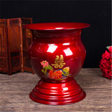 华科加厚镀锌高脚红色痰盂结婚新娘陪嫁搪瓷痰盂儿童成人尿盆座便器子孙桶马桶 全红鸳鸯喜镀锌痰盂（无盖无垫）