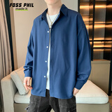 Foss Phil长袖衬衫男士春秋季美式百搭港风休闲衬衣打底衫外套7304深蓝XL