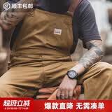 马登工装 复古卡其色背带裤男阿美咔叽经典工装帆布休闲裤男 杏黄色 XL