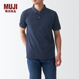 MUJI 男式 水洗 珠地网眼 POLO衫 纯棉全棉 ABE02A2S 深藏青色 L