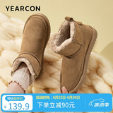 意尔康雪地靴女短筒棉鞋加绒女靴保暖面包鞋 26322W 浅棕色 37 