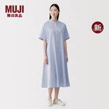 MUJI 女式 凉感 短袖衬衫连衣裙 女装裙子长裙 26年夏季新品 BC2Q7C6S 萨克森蓝条纹 L （165/88A）