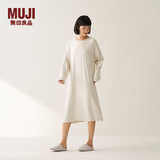 MUJI女式 柔软针织家居连衣裙 长袖睡裙女宽松家居服秋季 FD33CC5A 象牙白色 S -M (160/84A)