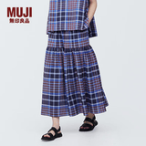 MUJI女式马德拉斯格纹宽摆裙长半身裙夏款裙子半裙纯棉格子裙女装 紫色格纹 S (155/62A)