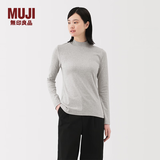 MUJI女式 起毛罗纹编织半高领长袖T恤上衣打底衫女款内搭春秋女装条纹 浅灰色 5A XL （165/92A）