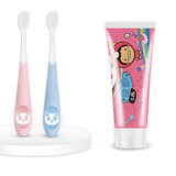 皓牛（HAONIU）儿童牙刷软毛超细1-2-3-4-5-6岁以上婴幼儿乳牙宝宝牙膏牙杯套装 儿童万毛蓝粉2支+无氟儿童牙膏
