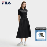 FILA斐乐官方女子连衣裙夏新款时尚休闲简约修身短袖连身裙 正黑色-BK M 165/84A/M