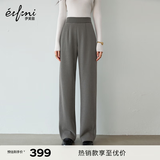 伊芙丽（eifini）秦岚代言醋酸针织松紧腰百搭休闲裤春新款厚实直筒拖地裤 原绒咖 春秋小个子版 M /160/64A/