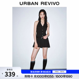 UR2026夏季新款女装潮流条纹挂脖腰带褶皱超短连衣裙UYV760049 深黑灰色条纹 L