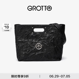 个乐经典CARRY托特包大容量通勤植鞣褶皱绵羊皮手提单肩包礼物 经典黑银标L