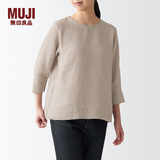 MUJI 女式 亚麻水洗 七分袖罩衫 T恤 亚麻上衣 BCA25C2S 浅米色 S(155/80A)
