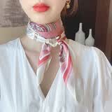 艾罗帝朗新款丝巾女小方巾韩国时尚百搭领巾职业围巾脖子防晒纱巾头巾发带 海盗船方巾粉色