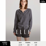 ELLE【100%绵羊毛】简约气质毛针织衫女2026春装新款新年圆领毛衣开衫 深灰色 M