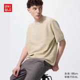 优衣库罗纹圆领针织衫/短袖男装女装/毛衣毛衫481726 31 米色 M