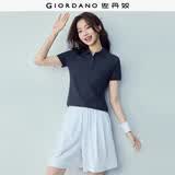 佐丹奴polo衫女夏季新款翻领上衣珠地布修身短袖POLO衫女05311399 80标志海军蓝 L